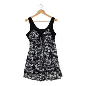 Wantdo One Piece Swimsuit Swimdress sz 16-18 Black White Print Padded Cups READ